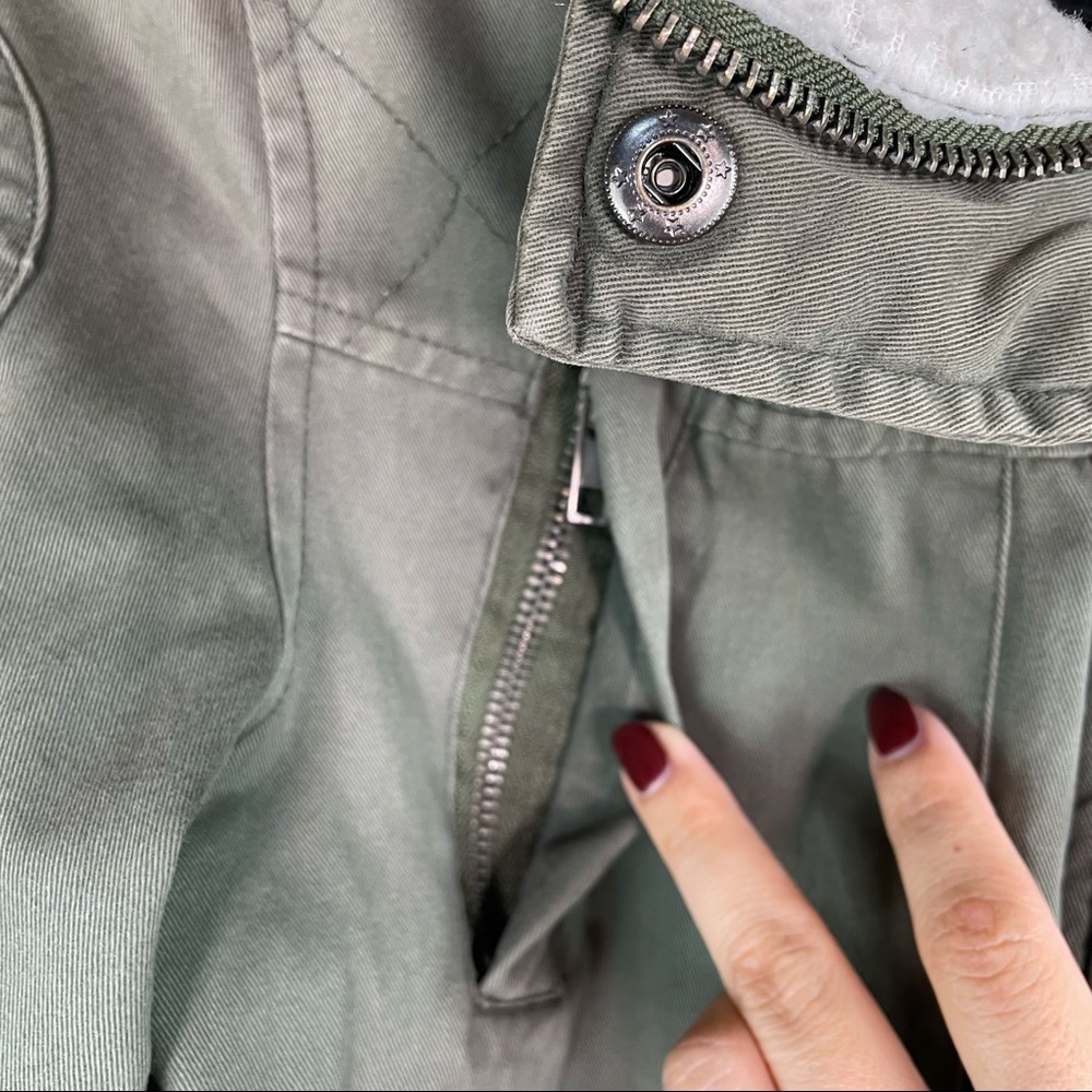Aqua Olive Green Fur Collar Hoodie Jacket - Picture 5 of 9